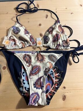 TORY BURCH BRAND NEW W/O tag Navy & Cream Paisley Triangle Bikini Set